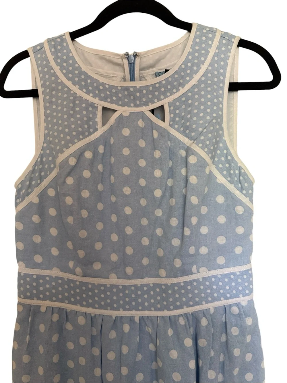Cynthia Rowley light blue and white polka dot sleeveless A-line dress, size 6